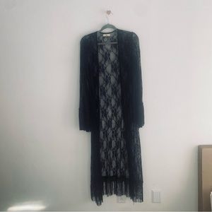 Flower of the desert black lace long fringe cardigan